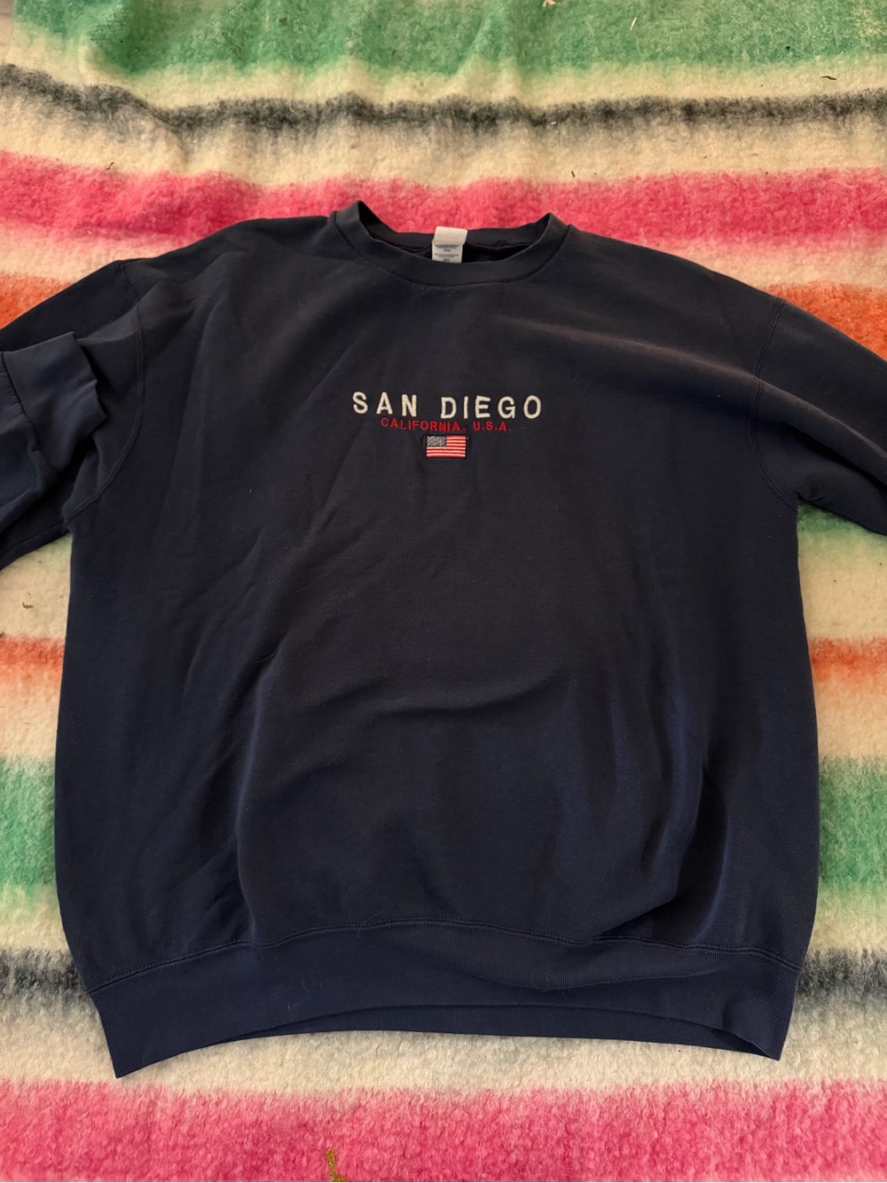 Fruit of the Loom Navy San Diego Crewneck Sweatshirt with Flag Accent